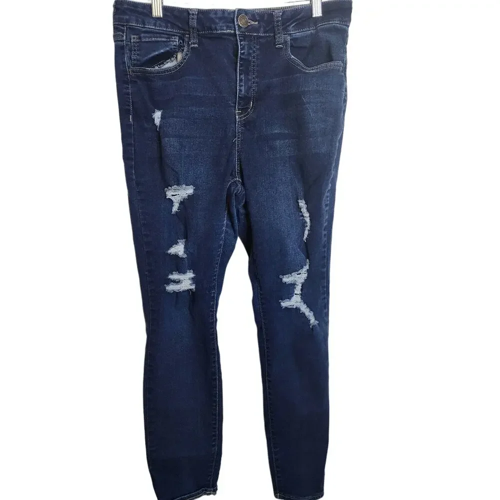 SO High Rise Skinny Distressed Dark Wash Jeans, 15/32
